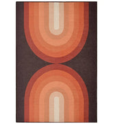 Terracotta retro geometric arch rug with warm tones.